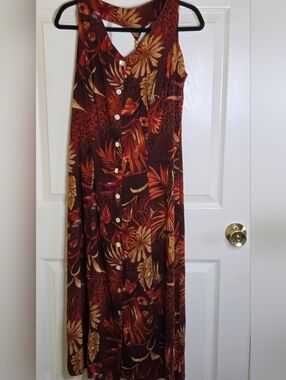 California Krush PM BrownRust TropicalPrint TightBack ButtonsUp Women Maxi Dress